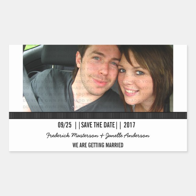Adesivo Retangular Ebony Modern Photo Save the Date Stickers (Frente)