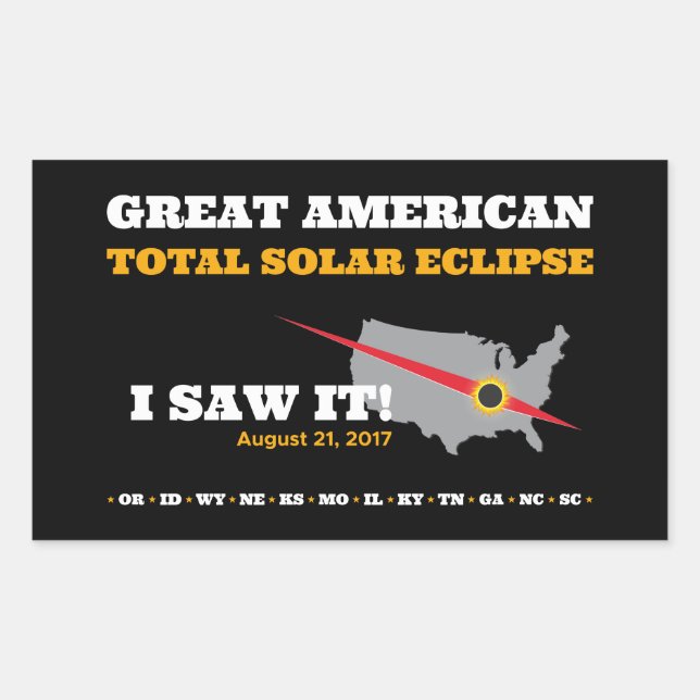 Adesivo Retangular Eclipse Solar Total - 2017 - Eu vi! (Frente)