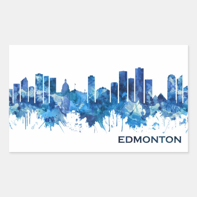 Adesivo Retangular Edmonton Canada Skyline Blue (Frente)