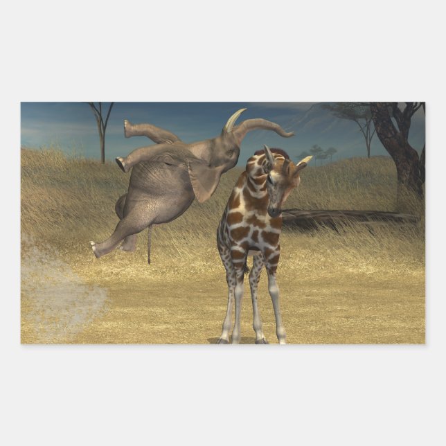 Adesivo Retangular Elefante Salta Sobre Girafa (Frente)
