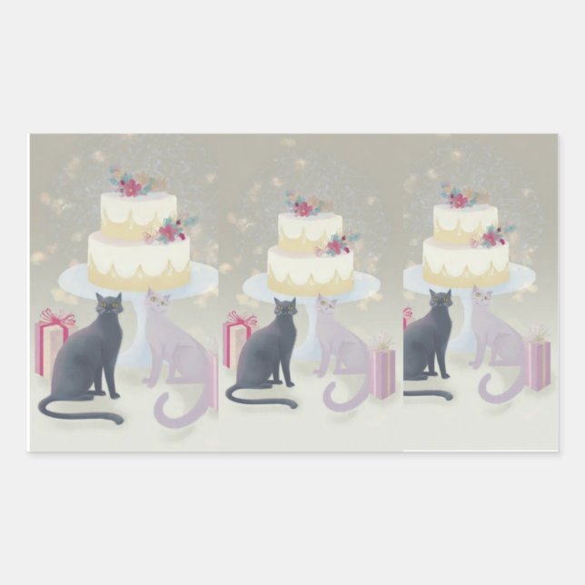Adesivo Retangular Elegant Festive Feline Celebration (Frente)