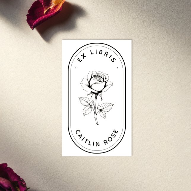 Adesivo Retangular Elegant Rose Ex Libris Bookplate Labels - Custom (Criador carregado)