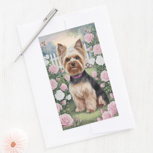 Adesivo Retangular Elegant Yorkshire Terrier Rosa Garden Painting