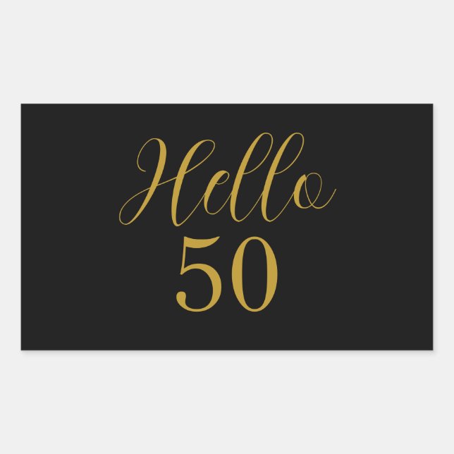 Adesivo Retangular Elegante Aniversário de 50 anos Preto Dourado (Frente)