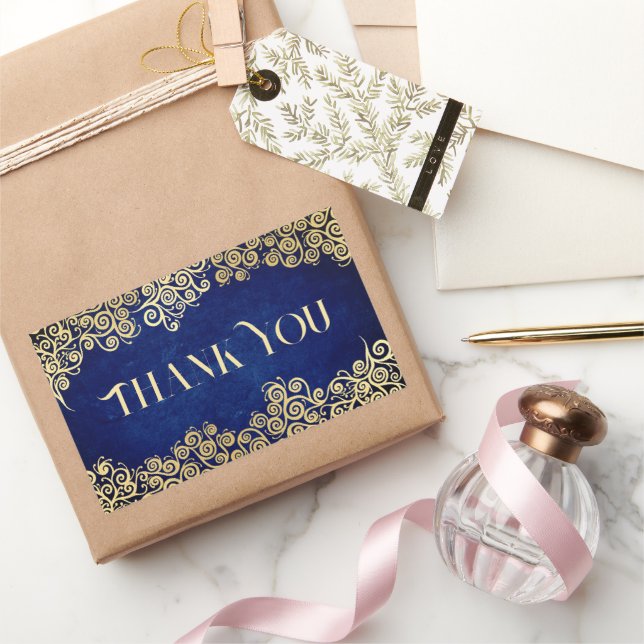 Adesivo Retangular Elegante Barroco Azul Marinho E Dourado Casamento  (Presentear)