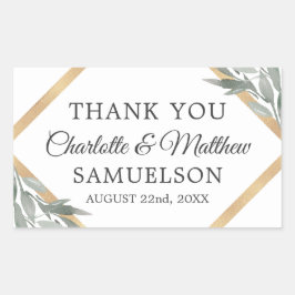 Adesivo Retangular Elegante Botânica Deixa Dourado Casamento, OBRIGAD