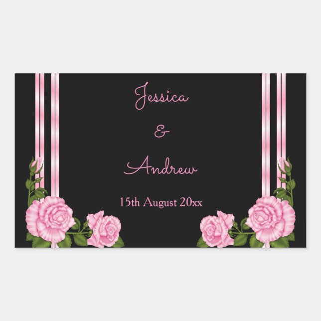 Adesivo Retangular Elegante buquê de rosas no canto Chic Casamento (Frente)
