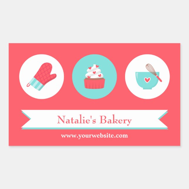 Adesivo Retangular Elegante Cupcake Modern Bakery Stickers (Frente)
