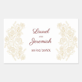 Adesivo Retangular Elegante de Rosas de Borgonha e Ouro