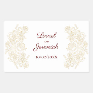 Adesivo Retangular Elegante de Rosas de Borgonha e Ouro