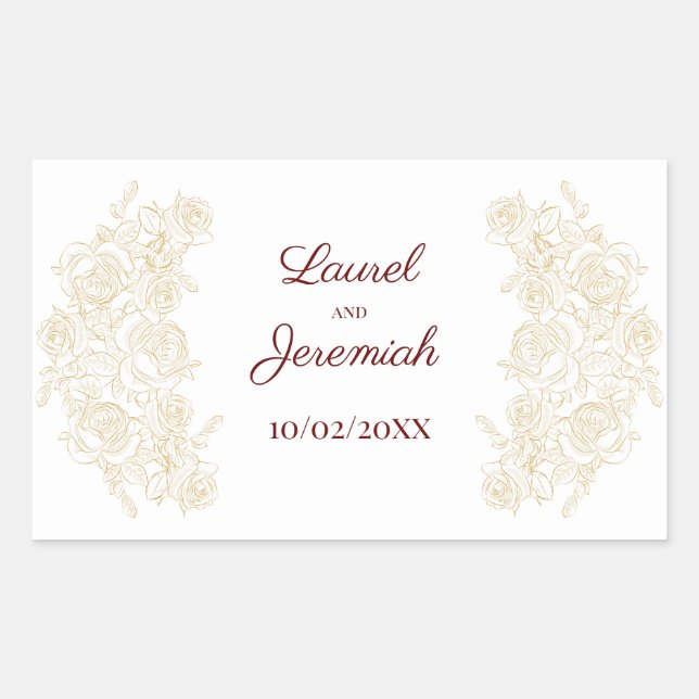 Adesivo Retangular Elegante de Rosas de Borgonha e Ouro (Frente)