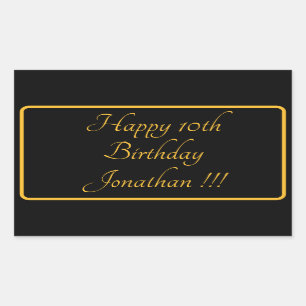 Adesivo Retangular Elegante Dourado Name Happy Birthday Rectangker