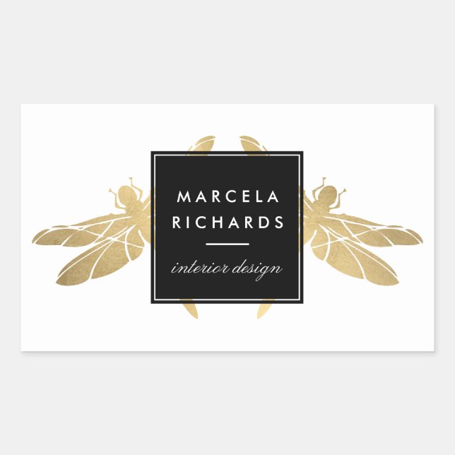 Adesivo Retangular Elegante Faux Dourada Dragonfly Duo (Frente)