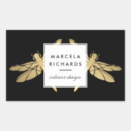 Adesivo Retangular Elegante Faux Dourada Dragonfly Duo a Preto
