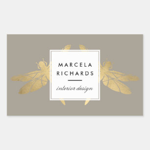Adesivo Retangular Elegante Faux Dourado Dragonfly Duo em Taupe