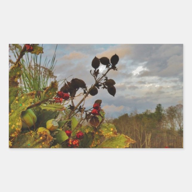 Adesivo Retangular Elegante Holly Christmas, (Frente)