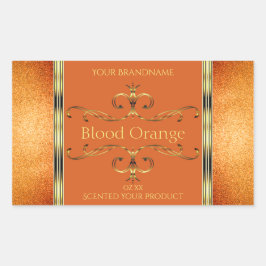 Adesivo Retangular Elegante Laranja Dourado Rótulos de Produto Bordas