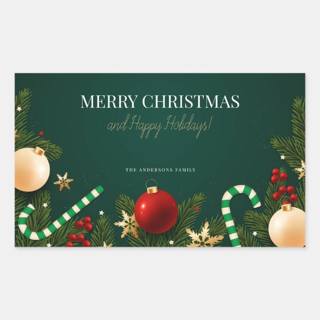 Adesivo Retangular Elegante Natal Verde Festivo (Frente)
