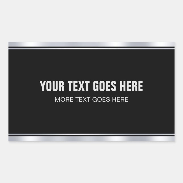 Adesivo Retangular Elegante Preto e Prata Adicione o Nome Texto Moder (Frente)