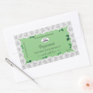 Adesivo Retangular Elegante Sage Green Product Labels Logotipo de Ros
