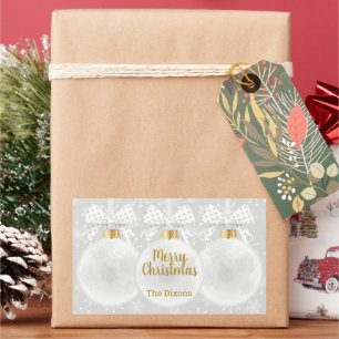 Adesivo Retangular Elegante Snowflake White Ornament Natal