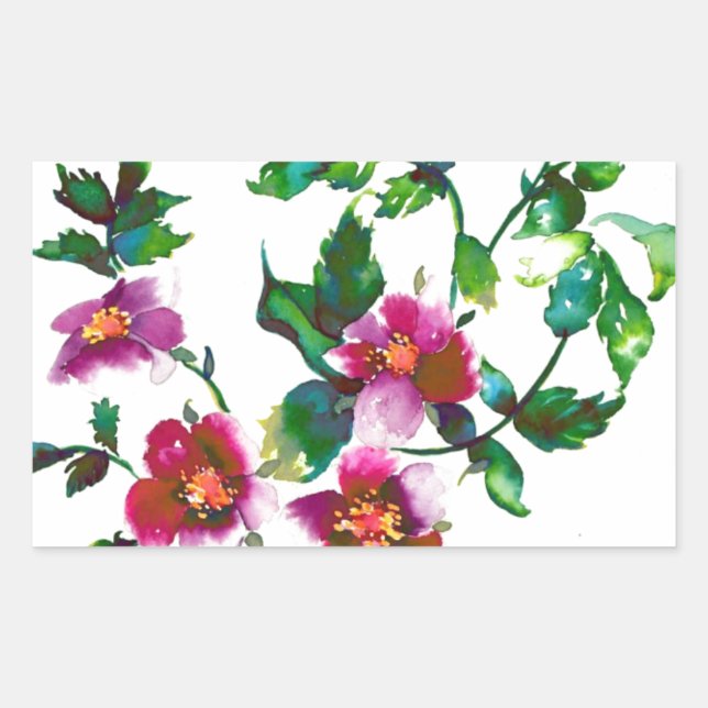 Adesivo Retangular Elegantes flores silvestres rosa escuro em aquarel (Frente)