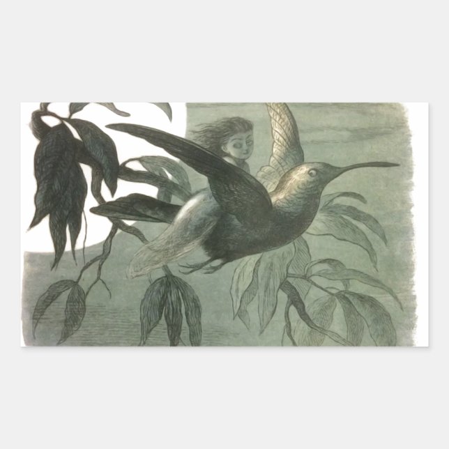 Adesivo Retangular Elf Fairies Elves Moon Night Bird Voando (Frente)