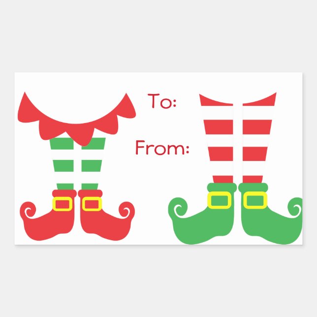 Adesivo Retangular Elf Stickers Vermelho e Verde para Presente de Nat (Frente)