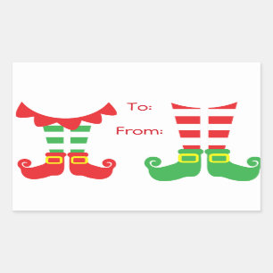 Adesivo Retangular Elf Stickers Vermelho e Verde para Presente de Nat