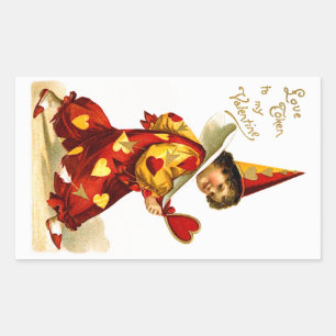 Adesivo Retangular Ellen H. Clapsaddle: Harlequin com coração