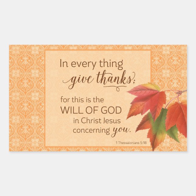 Adesivo Retangular Em Cada Coisa Dá Obrigados - 1 Coisa. 5:18 (Frente)