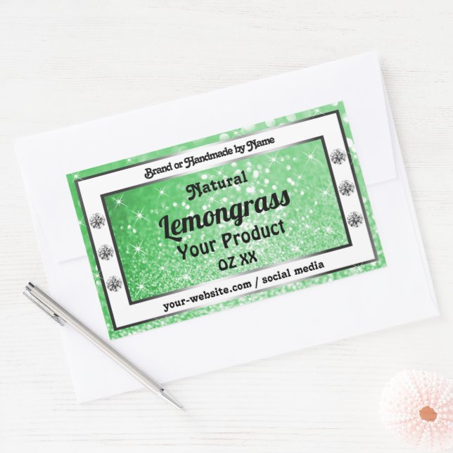 Adesivo Retangular Emerald Green Glitter com rótulos de produto de di (Envelope)