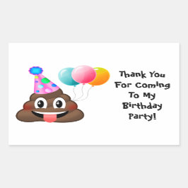 Adesivo Retangular Emoji Poop Festa de aniversário Obrigado Stickers
