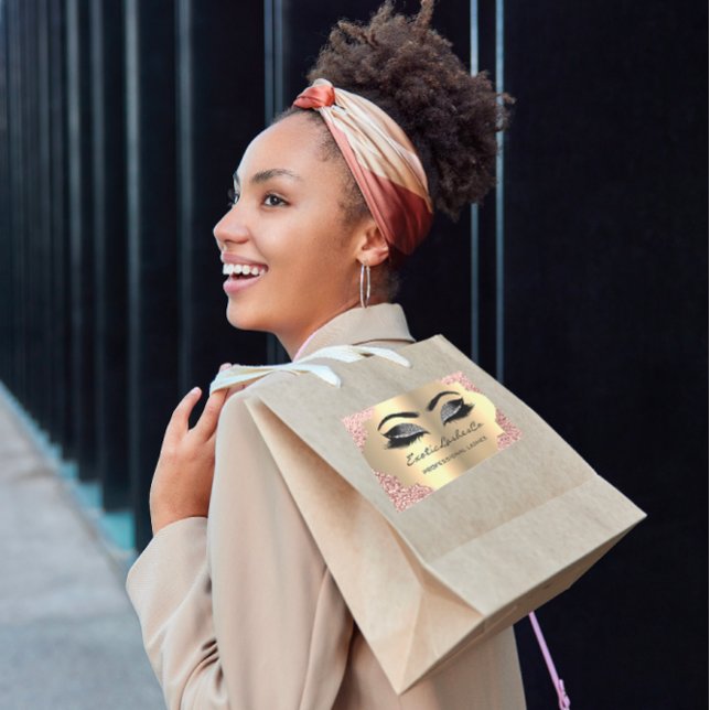 Adesivo Retangular Encapsulamento de Lashes de Maqueamento Dourado Pr (Black Gold Makeup Glitter Lashes Packaging Rectangular Sticker)