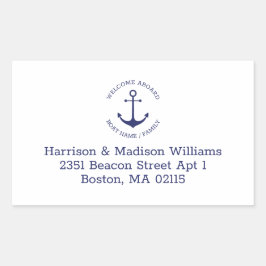 Adesivo Retangular Endereço de retorno do monograma azul âncora náuti