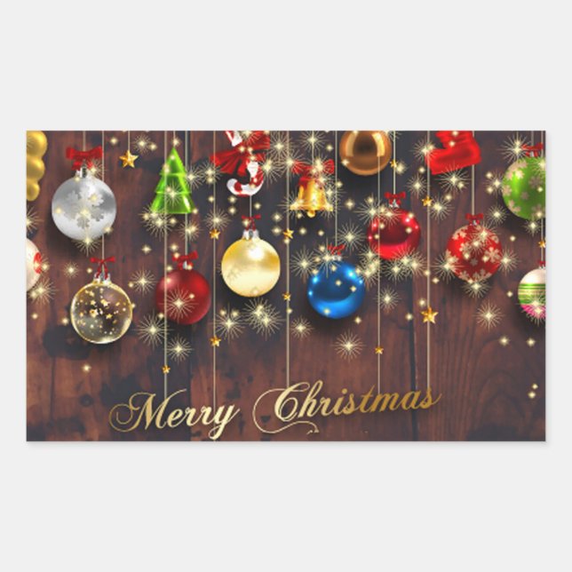 Adesivo Retangular Enfeites de natal e flocos de neve (Frente)