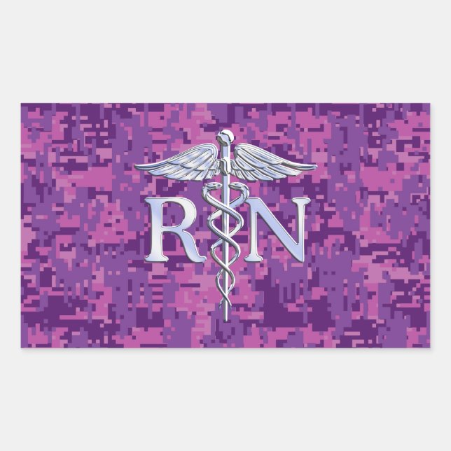 Adesivo Retangular Enfermeira Registrada RN Silver Caduceus em Pink C (Frente)