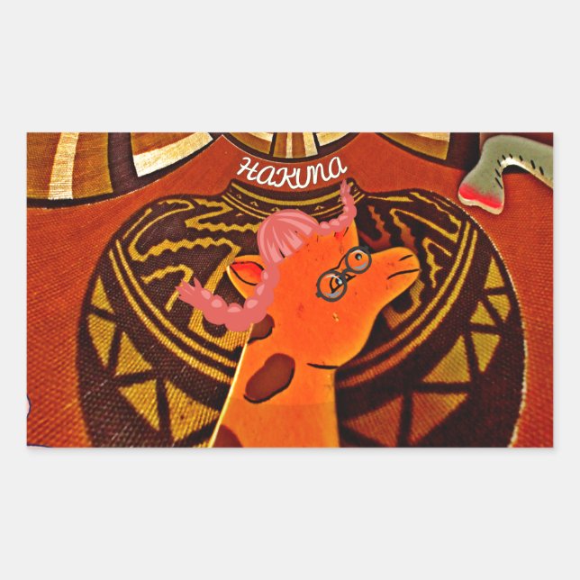 Adesivo Retangular Engraçado Elegante Girafa Acessorizada Estilo Afri (Frente)