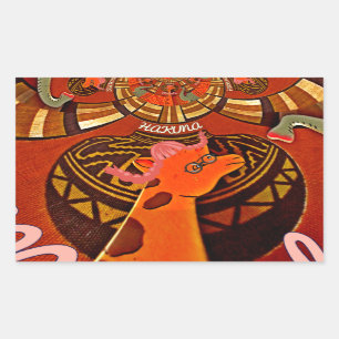 Adesivo Retangular Engraçado Elegante Girafa Acessorizada Estilo Afri