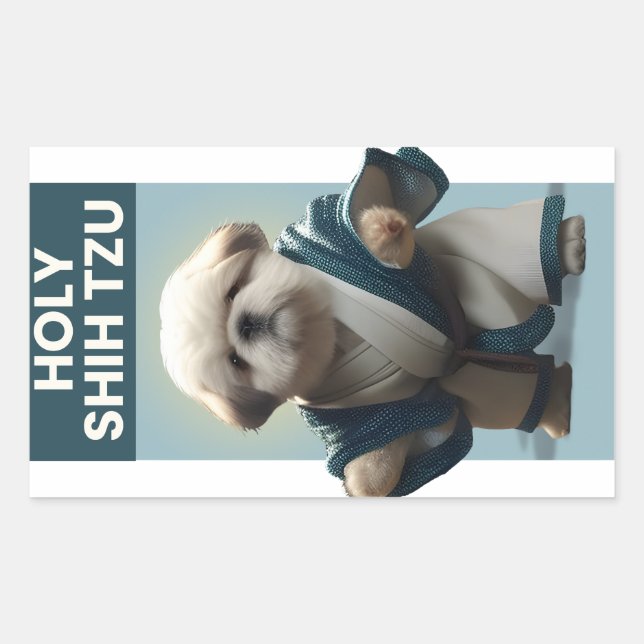 Adesivo Retangular Engraçado Sagrado Shi Tzu Dog Sticker (Frente)