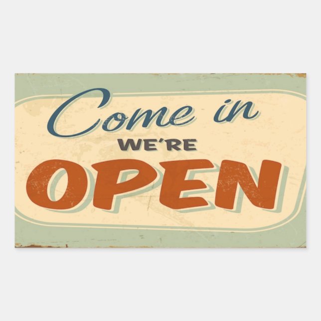 Adesivo Retangular entre, estamos abertos (Frente)