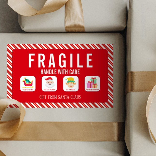 Adesivo Retangular Entrega de Presente Frágil Papai Noel Natal (Criador carregado)