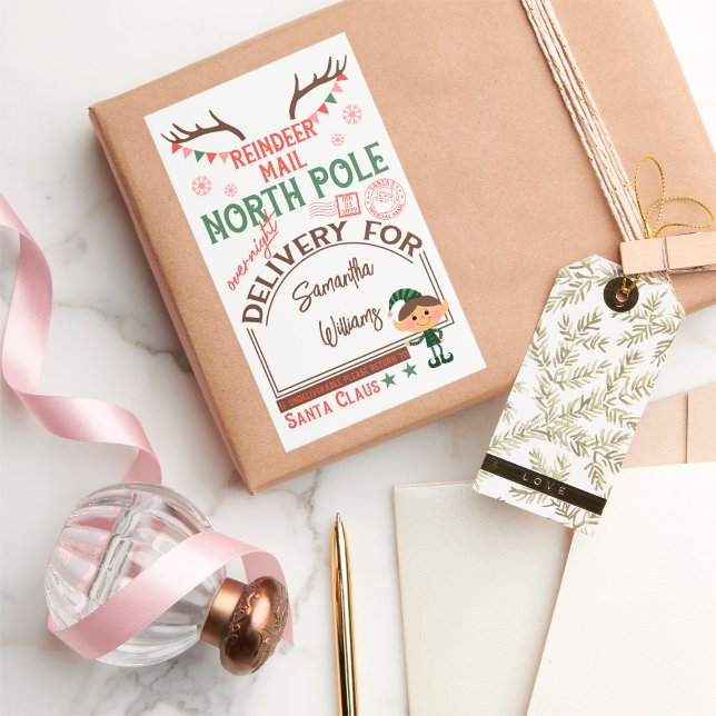 Adesivo Retangular Entrega especial de Papais noeis de Natal com nome (Criador carregado)