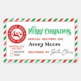 Adesivo Retangular Entrega Especial de papais noeis Presente de Natal