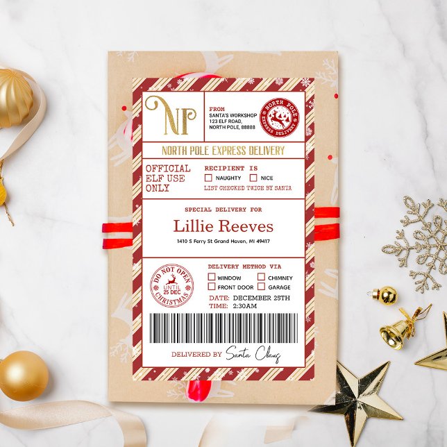 Adesivo Retangular Entrega Especial do Polo Norte do Elf de Natal (Criador carregado)