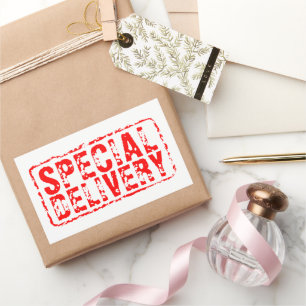 Adesivo Retangular Entrega especial vinheta de selo vermelho de borra