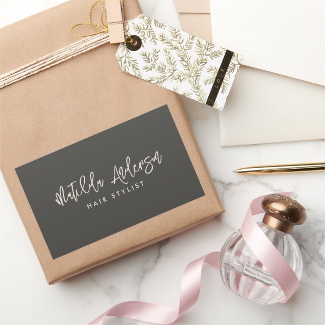 Adesivo Retangular Escrita elegante mínima de cinza de carvão (Presentear)