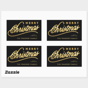 Adesivo Retangular Escrito Preto e Dourado Moderno Feliz Natal