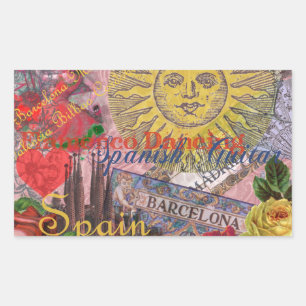 Adesivo Retangular Espanha Vintage Sol Viagem Colagem Retro Europa