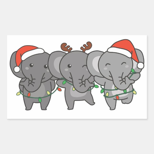 Adesivo Retangular Esquadra S Quadrada Cinzenta de Natal de Elefante (Frente)